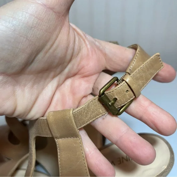 Nine West Marcalie Tan Leather Platform Sandals Strappy Peep Toe Block Heel sz 9 - Picture 12 of 16